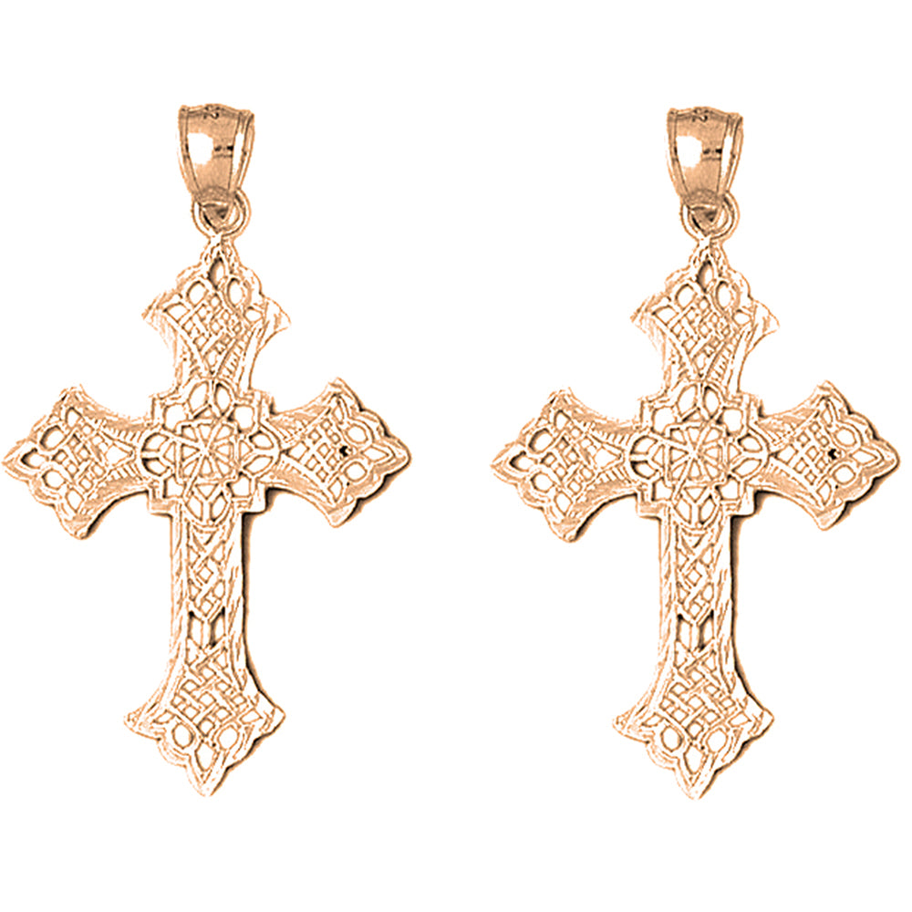 14K or 18K Gold 49mm Budded Cross Earrings