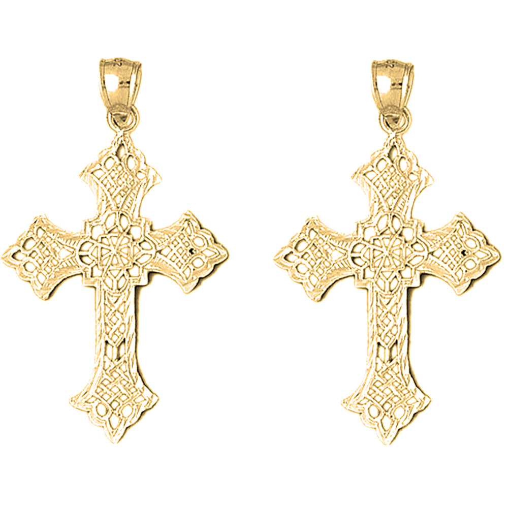 14K or 18K Gold 49mm Budded Cross Earrings