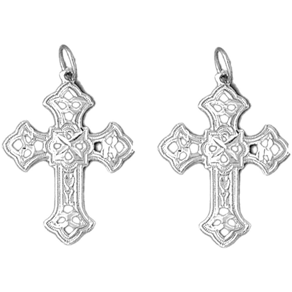 Sterling Silver 29mm Budded Cross Earrings