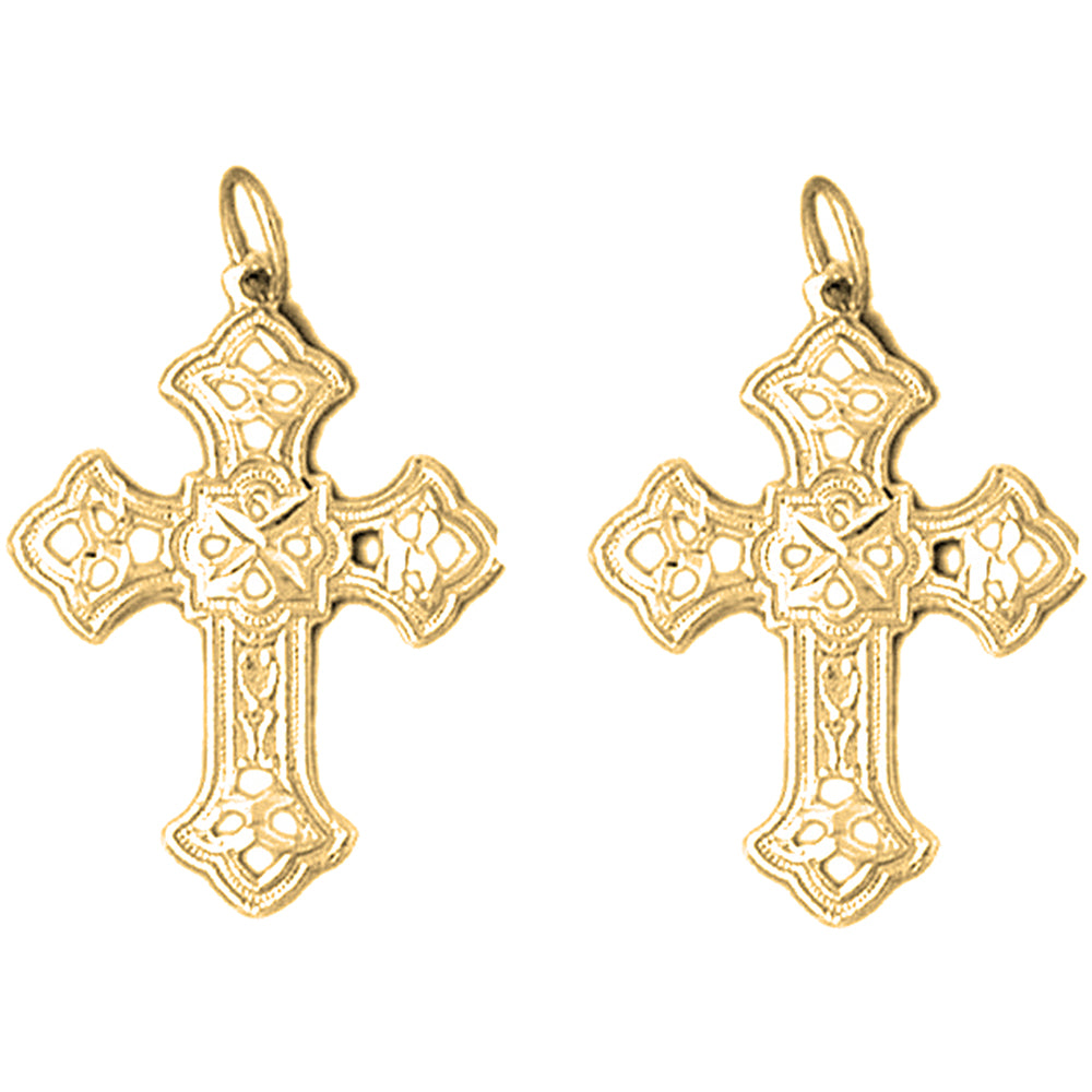 Yellow Gold-plated Silver 29mm Budded Cross Earrings