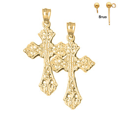 14K or 18K Gold Budded Cross Earrings