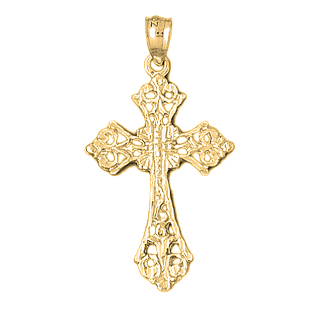 14K or 18K Gold Budded Cross Pendant