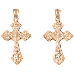 14K or 18K Gold 37mm Budded Cross Earrings