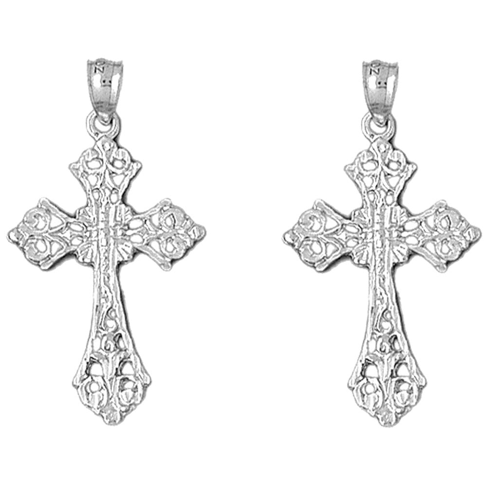 Sterling Silver 37mm Budded Cross Earrings