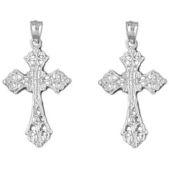 Sterling Silver 37mm Budded Cross Earrings