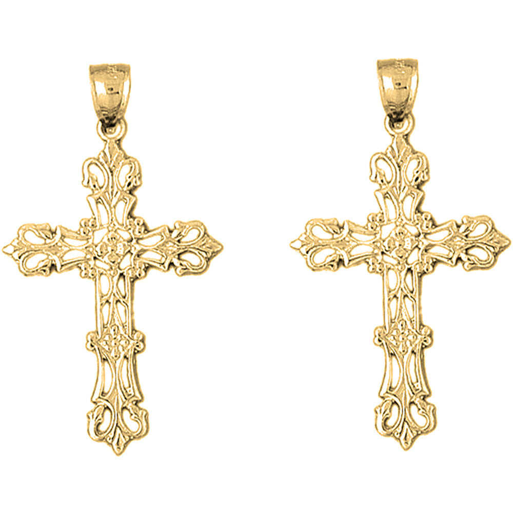 14K or 18K Gold 43mm Budded Cross Earrings