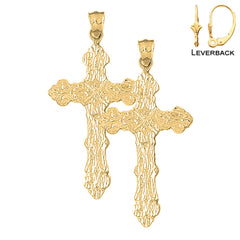 Sterling Silver 49mm Roped Cross Earrings (White or Yellow Gold Plated)