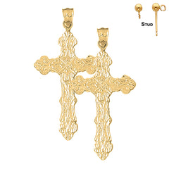 Sterling Silver 49mm Roped Cross Earrings (White or Yellow Gold Plated)