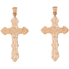 14K or 18K Gold 49mm Roped Cross Earrings