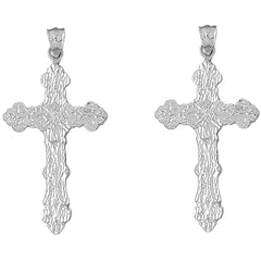 14K or 18K Gold 49mm Roped Cross Earrings