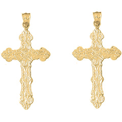 14K or 18K Gold 49mm Roped Cross Earrings