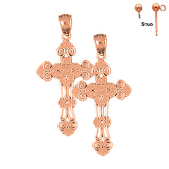 14K or 18K Gold Budded Cross Earrings