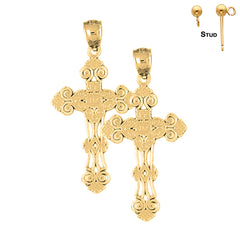 Sterling Silver 35mm Budded Cross Earrings (White or Yellow Gold Plated)