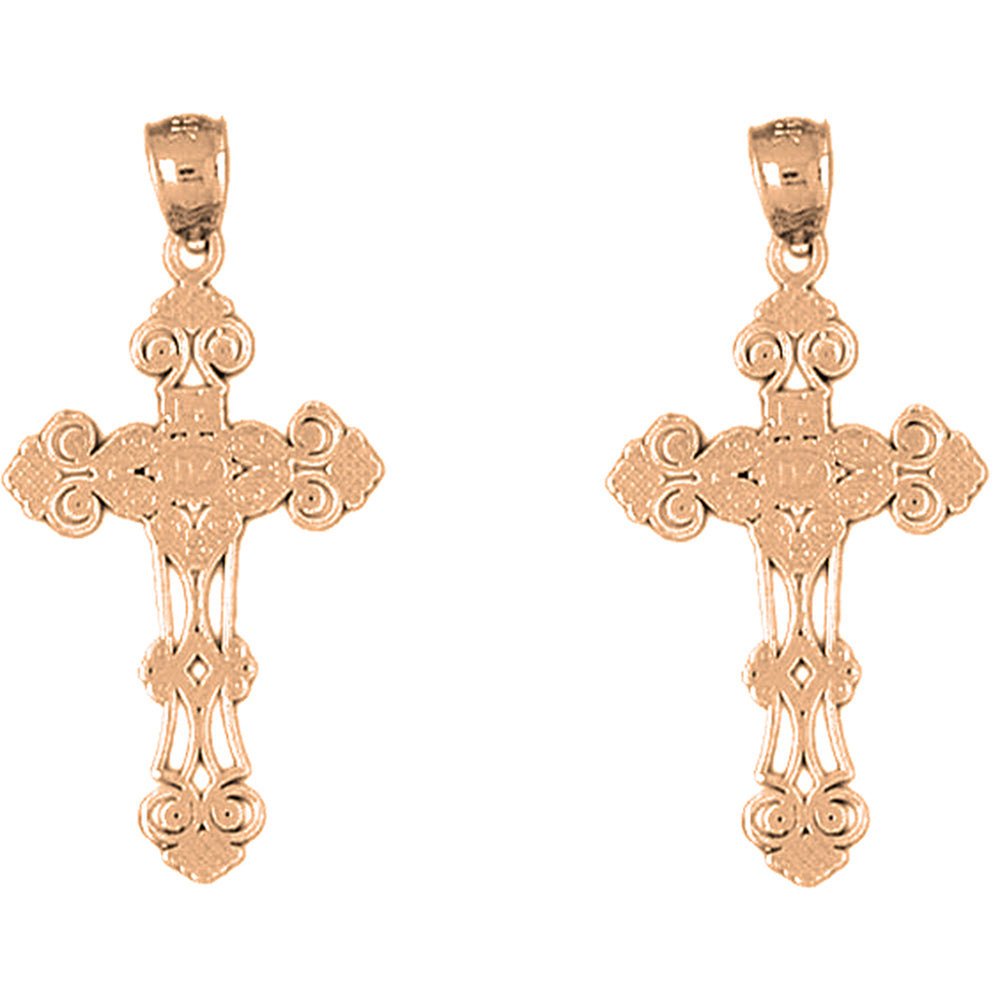 14K or 18K Gold 35mm Budded Cross Earrings