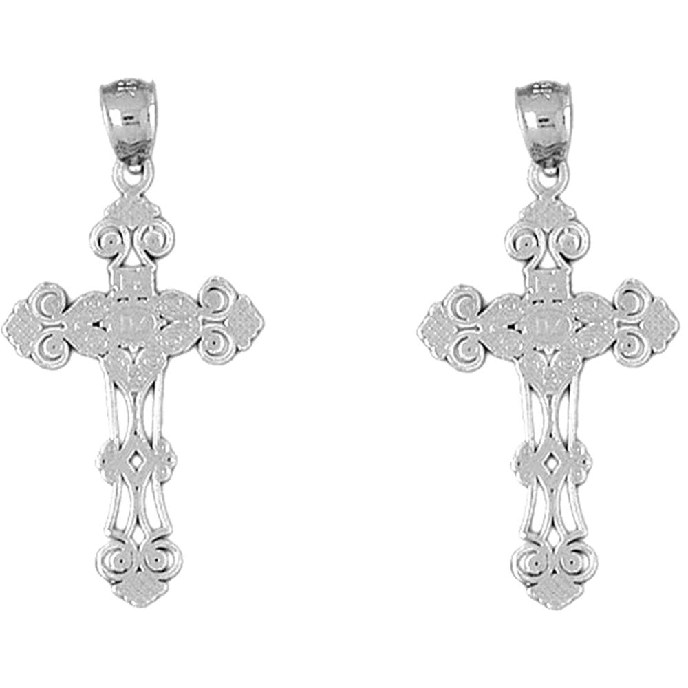 Sterling Silver 35mm Budded Cross Earrings