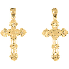 Yellow Gold-plated Silver 35mm Budded Cross Earrings