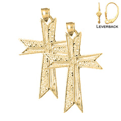 Sterling Silver 56mm Cross Earrings (White or Yellow Gold Plated)