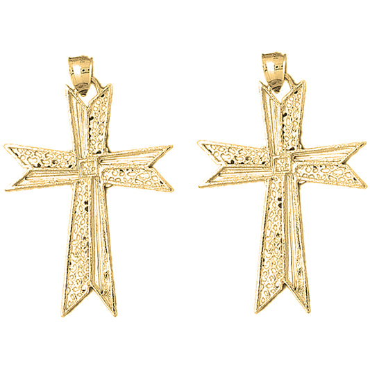 Yellow Gold-plated Silver 56mm Cross Earrings