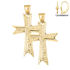 Sterling Silver 44mm Cross Earrings (White or Yellow Gold Plated)