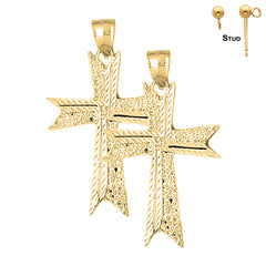 Sterling Silver 44mm Cross Earrings (White or Yellow Gold Plated)