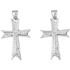 Sterling Silver 44mm Cross Earrings