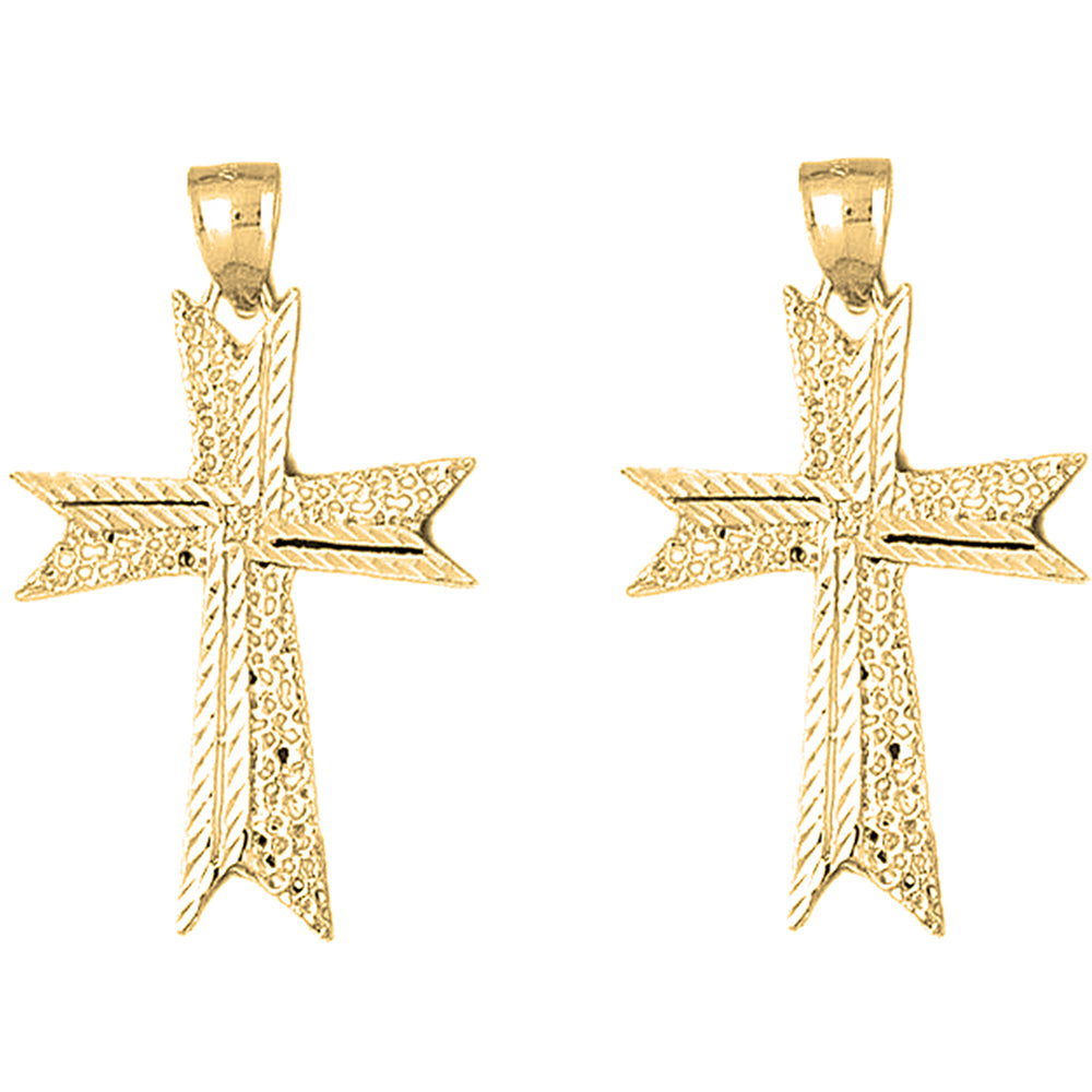 Yellow Gold-plated Silver 44mm Cross Earrings