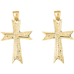 Yellow Gold-plated Silver 44mm Cross Earrings