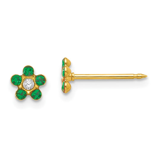 Inverness 14K Yellow Gold May Green Crystal Birthstone Flower Earrings