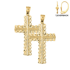 Sterling Silver 47mm Floral Cross Earrings (White or Yellow Gold Plated)