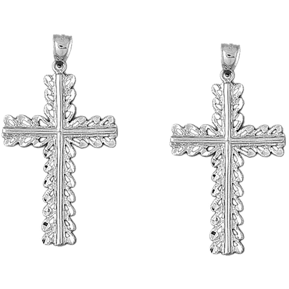 14K or 18K Gold 47mm Floral Cross Earrings