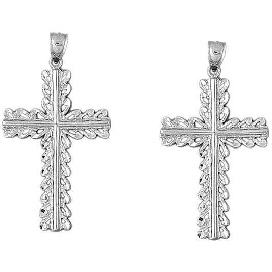 Sterling Silver 47mm Floral Cross Earrings