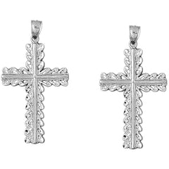 Sterling Silver 47mm Floral Cross Earrings