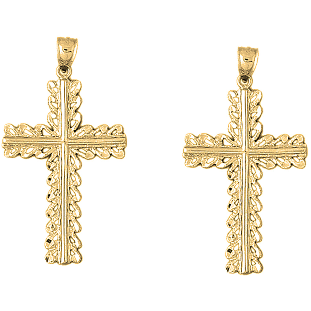 Yellow Gold-plated Silver 47mm Floral Cross Earrings