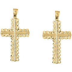 Yellow Gold-plated Silver 47mm Floral Cross Earrings