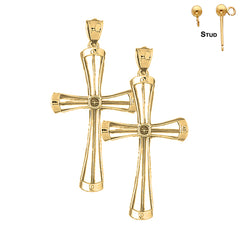 Sterling Silver 56mm Latin Cross Earrings (White or Yellow Gold Plated)