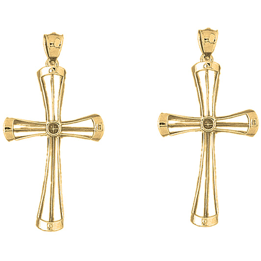 Yellow Gold-plated Silver 56mm Latin Cross Earrings