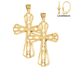 Sterling Silver 60mm Latin Cross Earrings (White or Yellow Gold Plated)
