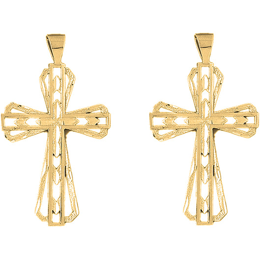 Yellow Gold-plated Silver 60mm Latin Cross Earrings