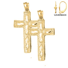 Sterling Silver 47mm Footsteps Latin Cross Earrings (White or Yellow Gold Plated)