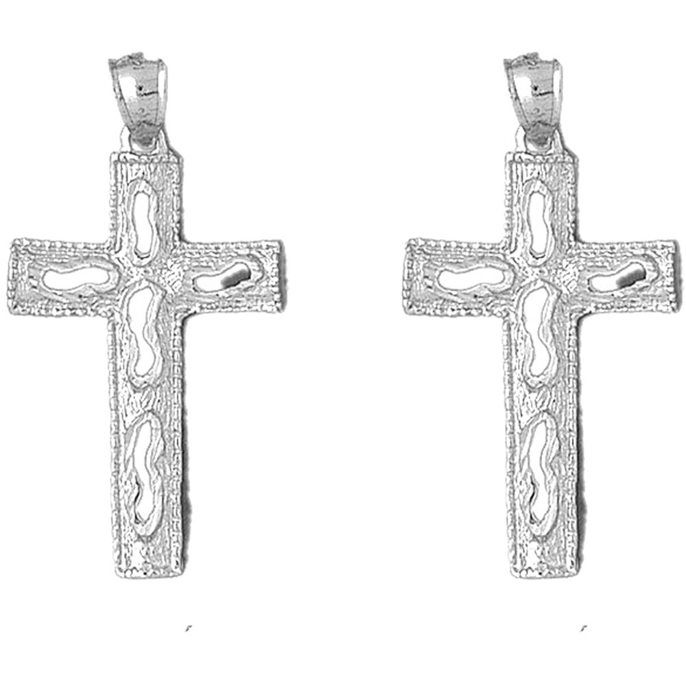 Sterling Silver 47mm Footsteps Latin Cross Earrings