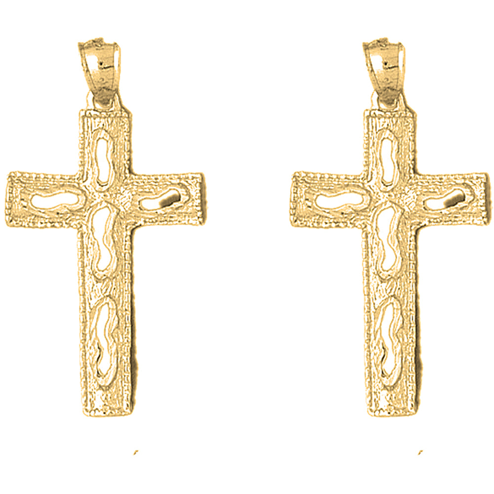 Yellow Gold-plated Silver 47mm Footsteps Latin Cross Earrings