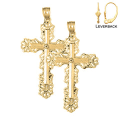 Sterling Silver 58mm Floral Cross Earrings (White or Yellow Gold Plated)
