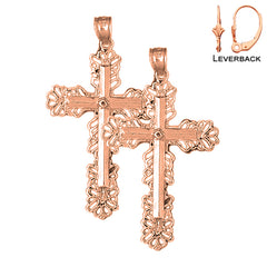 14K oder 18K Gold Florale Kreuz Ohrringe