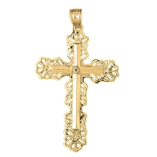 10K, 14K or 18K Gold Floral Cross Pendant