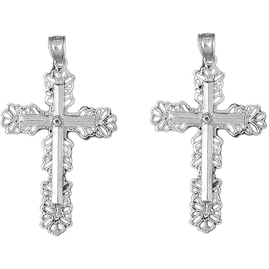 Sterling Silver 58mm Floral Cross Earrings