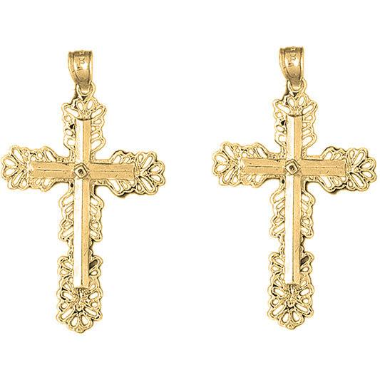 Yellow Gold-plated Silver 58mm Floral Cross Earrings