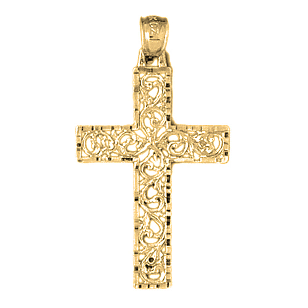 10K, 14K or 18K Gold Vine Cross Pendant