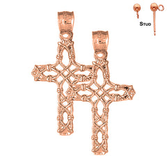 14K or 18K Gold Vine Cross Earrings