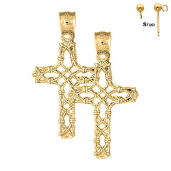 14K or 18K Gold Vine Cross Earrings