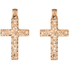 14K or 18K Gold 36mm Vine Cross Earrings